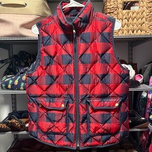 J. Crew Navy and Red Buffalo Check Quilted Vest